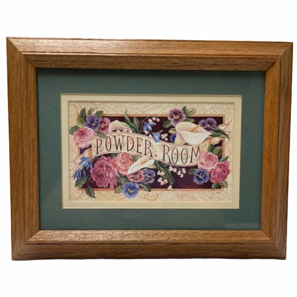 Vintage Picture Powder Room Hand Crafted Floral Cottage Core Shabby Chic Flowers